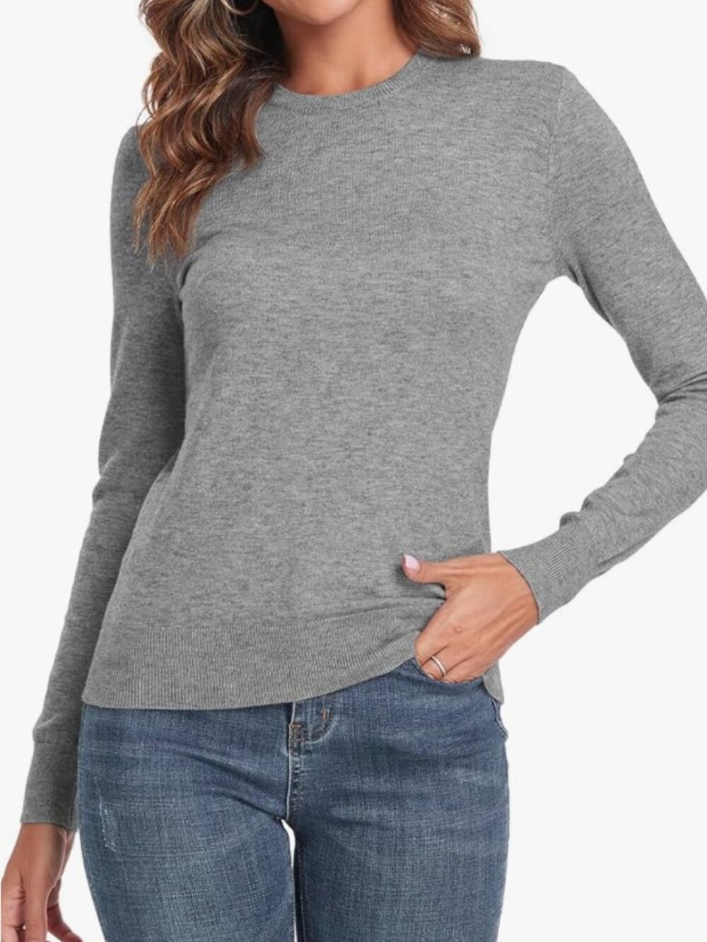 QUALFORT Heather Grey Lightweight Long Sleeve Knit Sweater Size XL